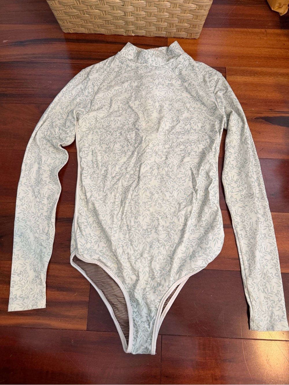 acacia swimwear Long-Sleeve Mock Neck One-Piece in Light Sage Floral